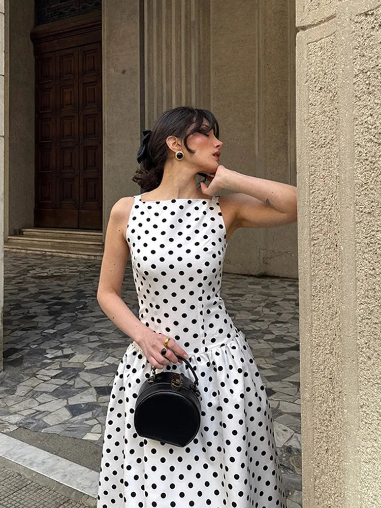 Women's Vintage Polka Dot Maxi Dress