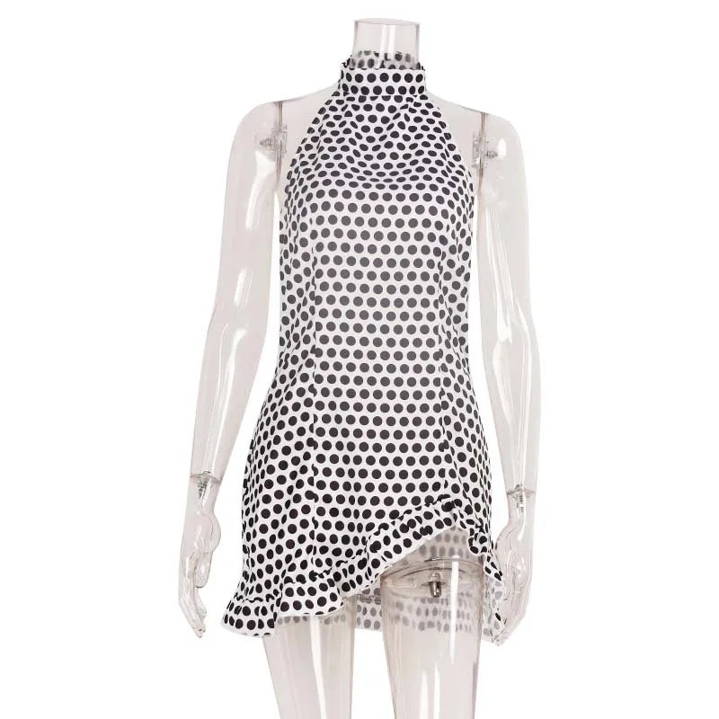 Women's Polka Dot High-Waist Halter Mini Dress