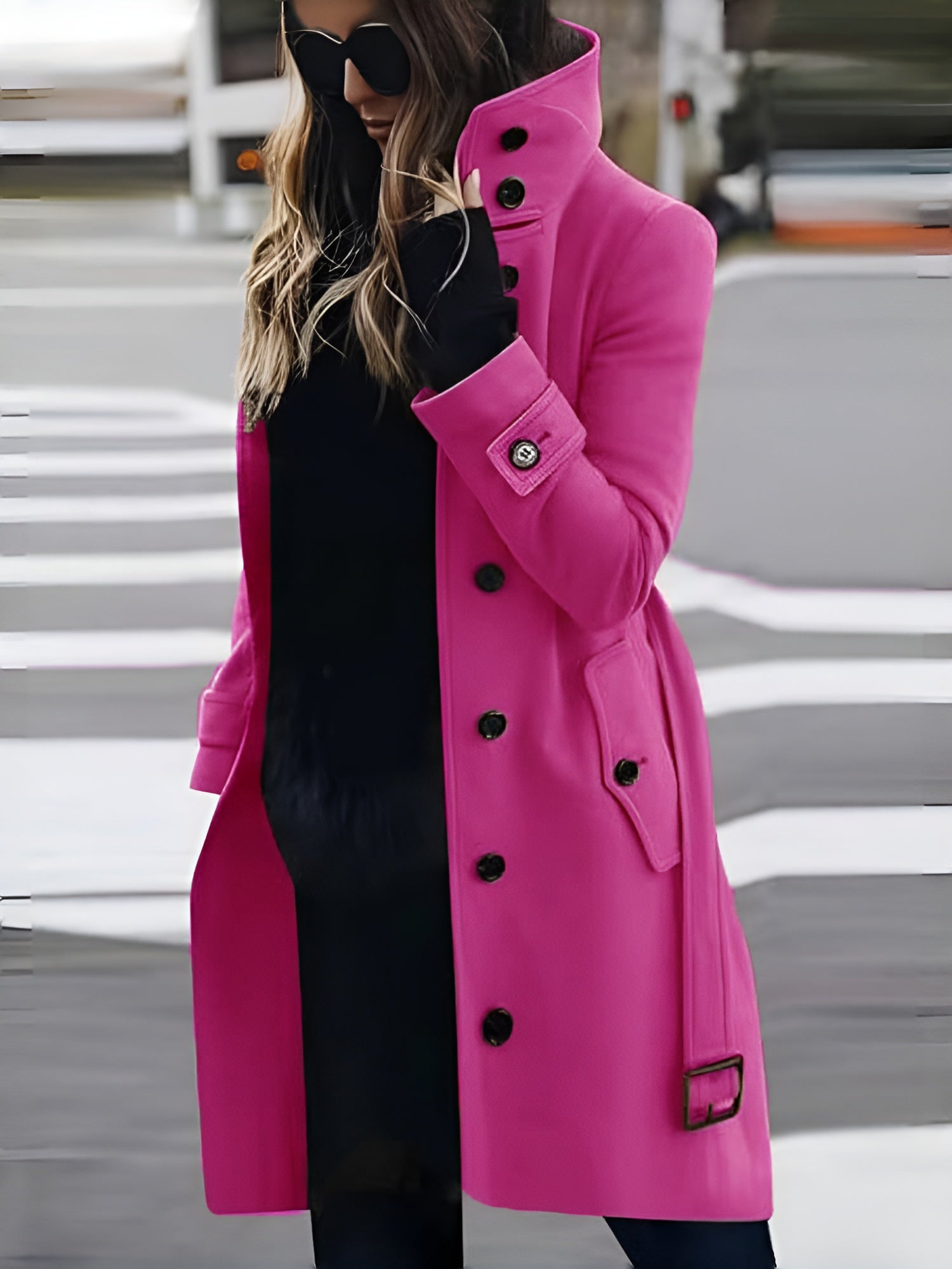 Women's Long Coat with Ombré Collar