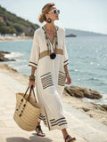 Women's Striped Linen Kaftan Maxi Dress