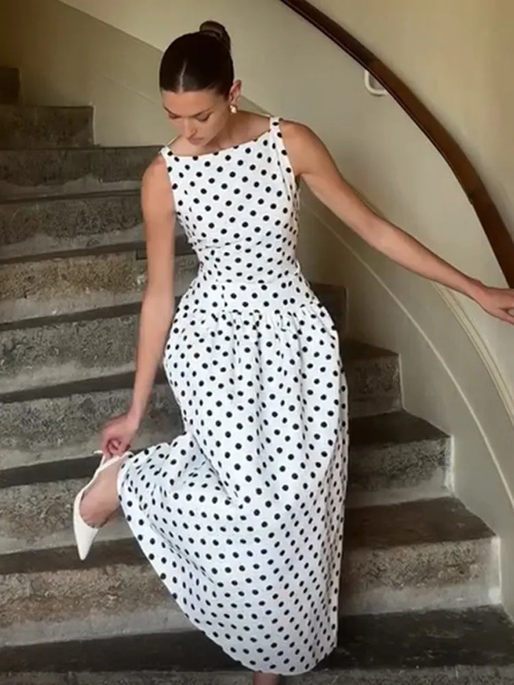 Women's Vintage Polka Dot Maxi Dress