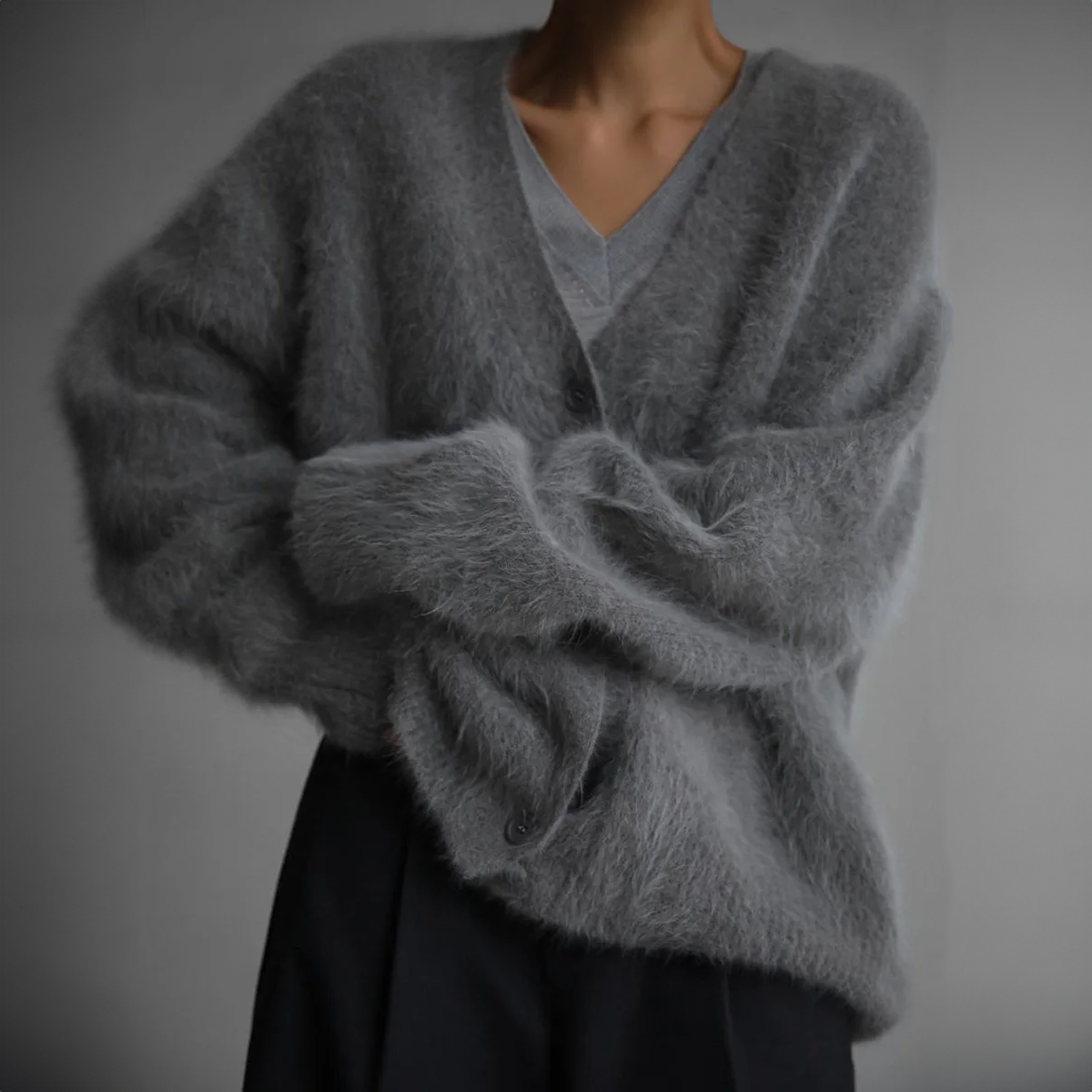 Women's Fuzzy V-Neck Cardigan