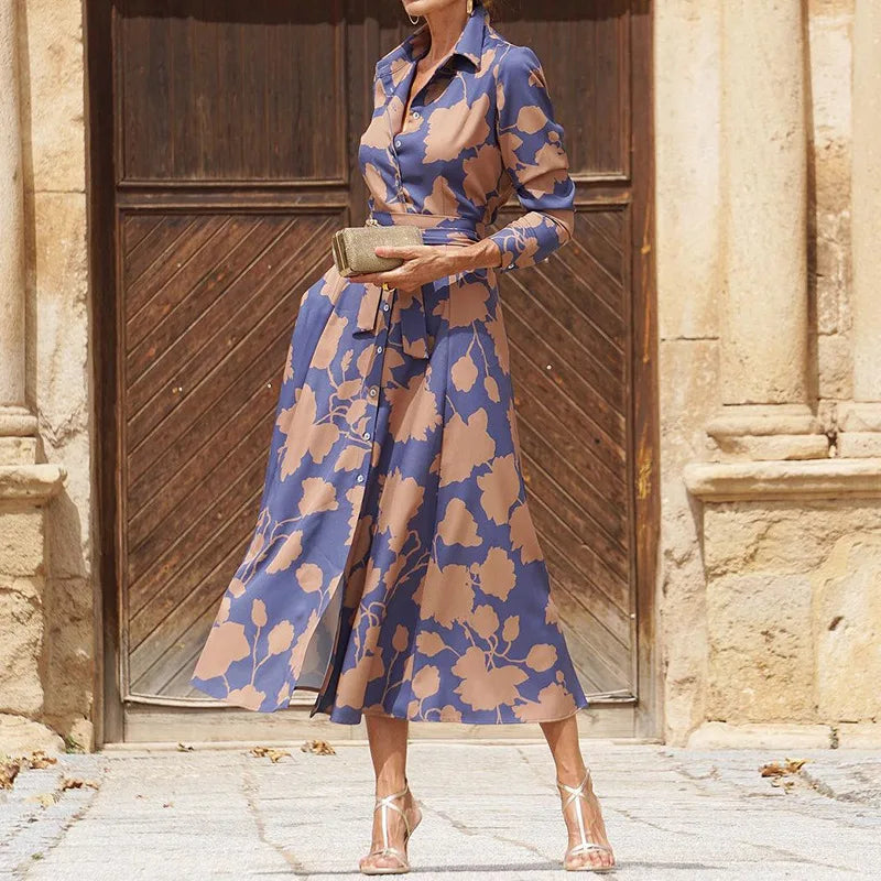 Women's Classic Shirt Dress – Blue/Gold
