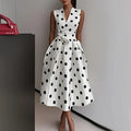 Women's Polka Dot V-Neck Lace-Up Dress