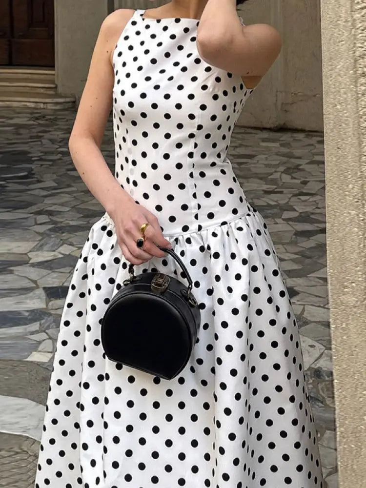 Women's Vintage Polka Dot Maxi Dress