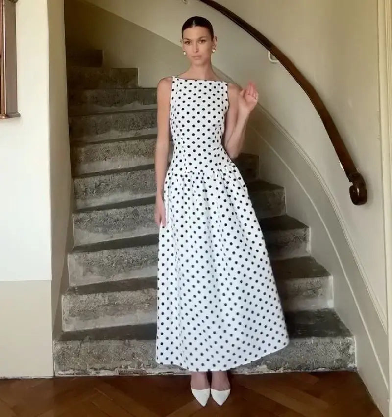 Women's Vintage Polka Dot Maxi Dress