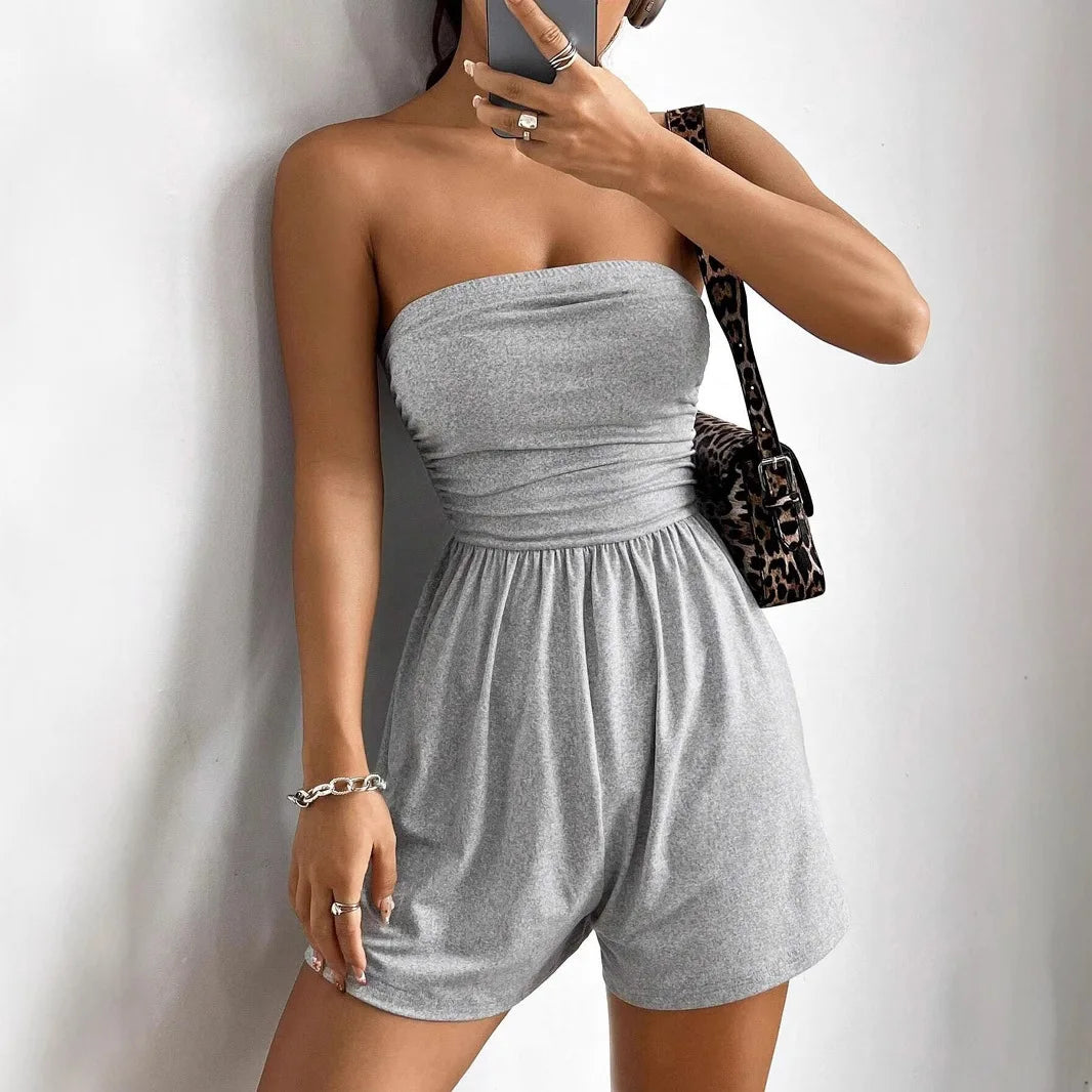 Women's Strapless Leopard Print Romper