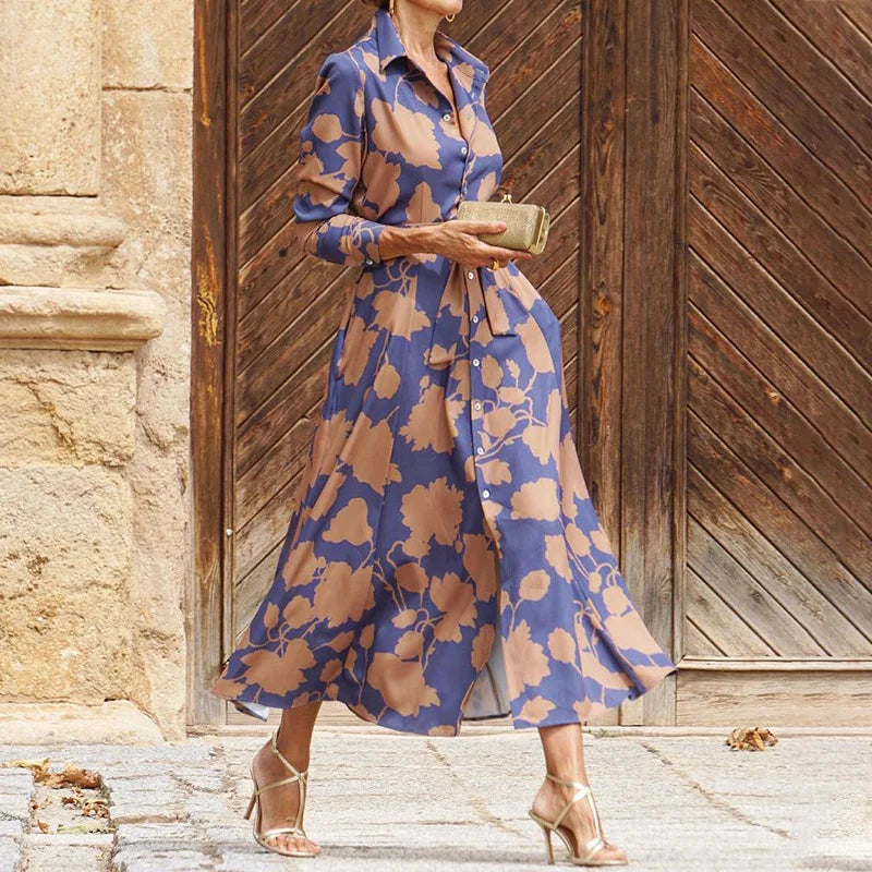 Women's Classic Shirt Dress – Blue/Gold