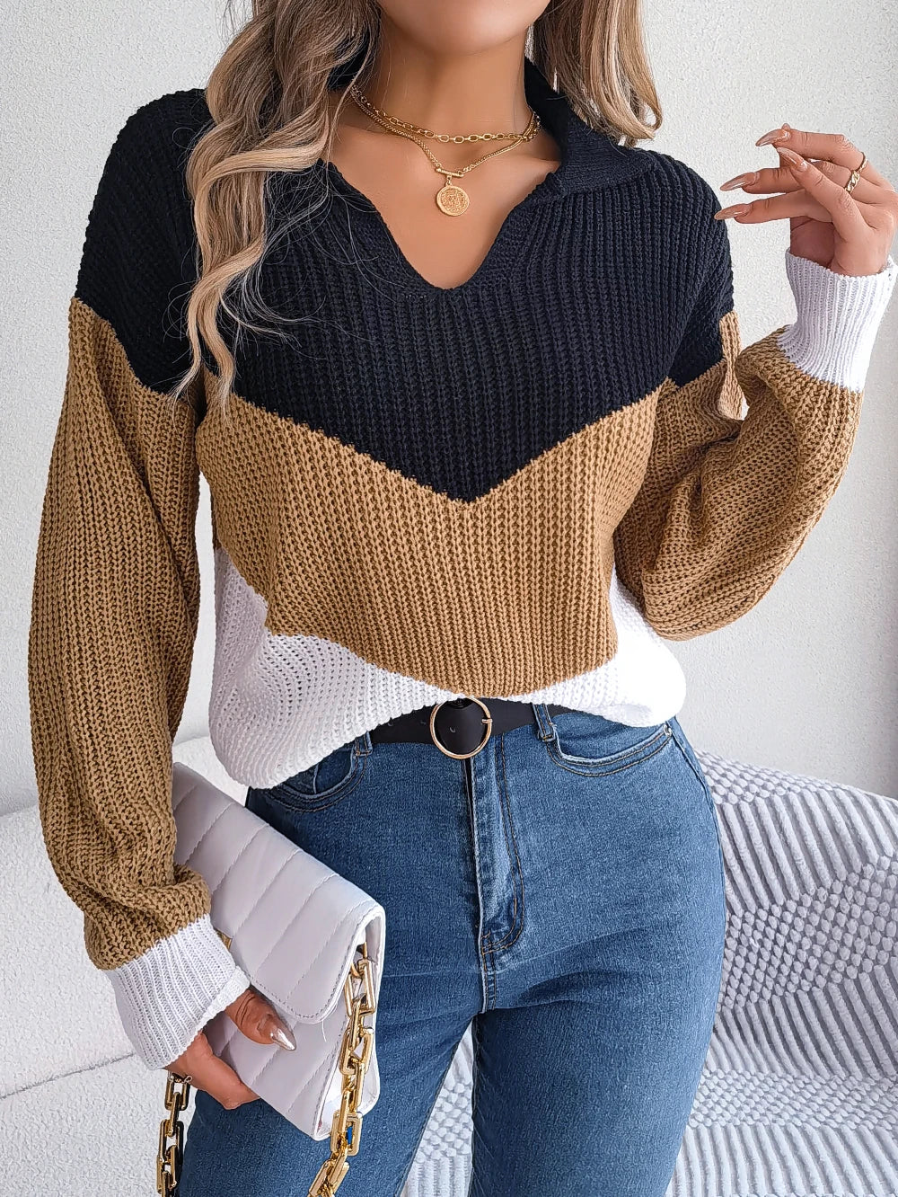 Women's Patchwork Knit Sweater