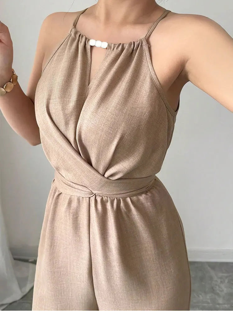 Women's Wide Leg Halter Jumpsuit