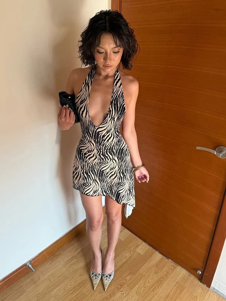 Women's Zebra Print Bandage Mini Dress