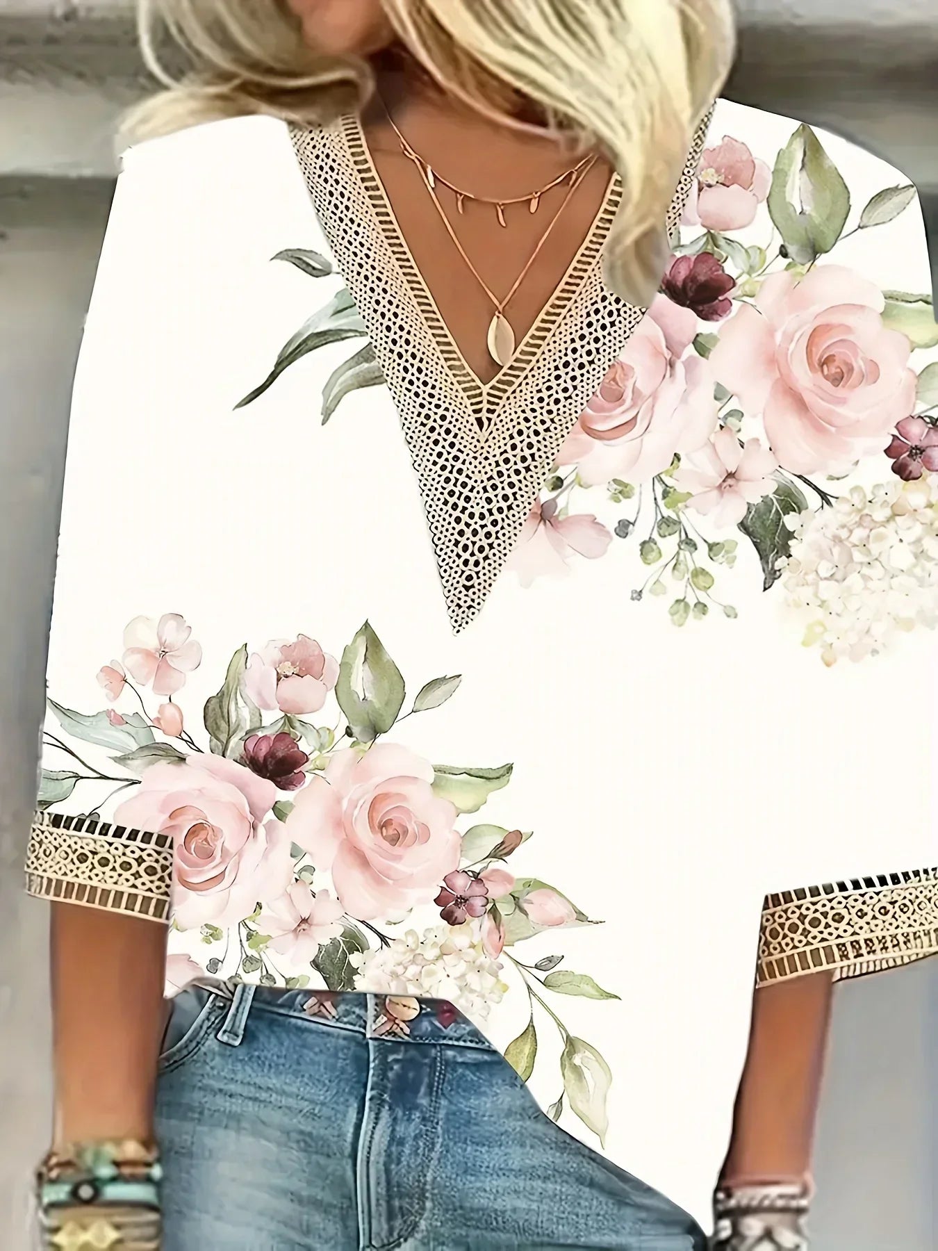 Women's Lace V-Neck Blouse
