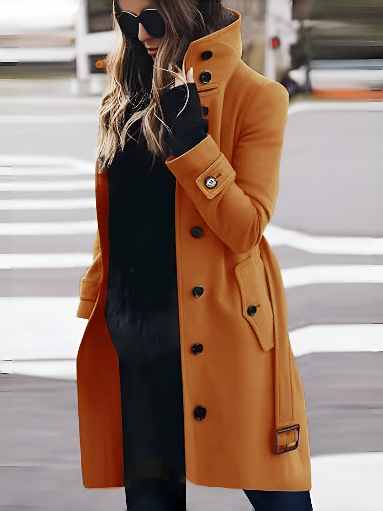 Women's Long Coat with Ombré Collar