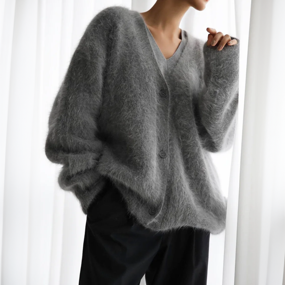 Women's Fuzzy V-Neck Cardigan