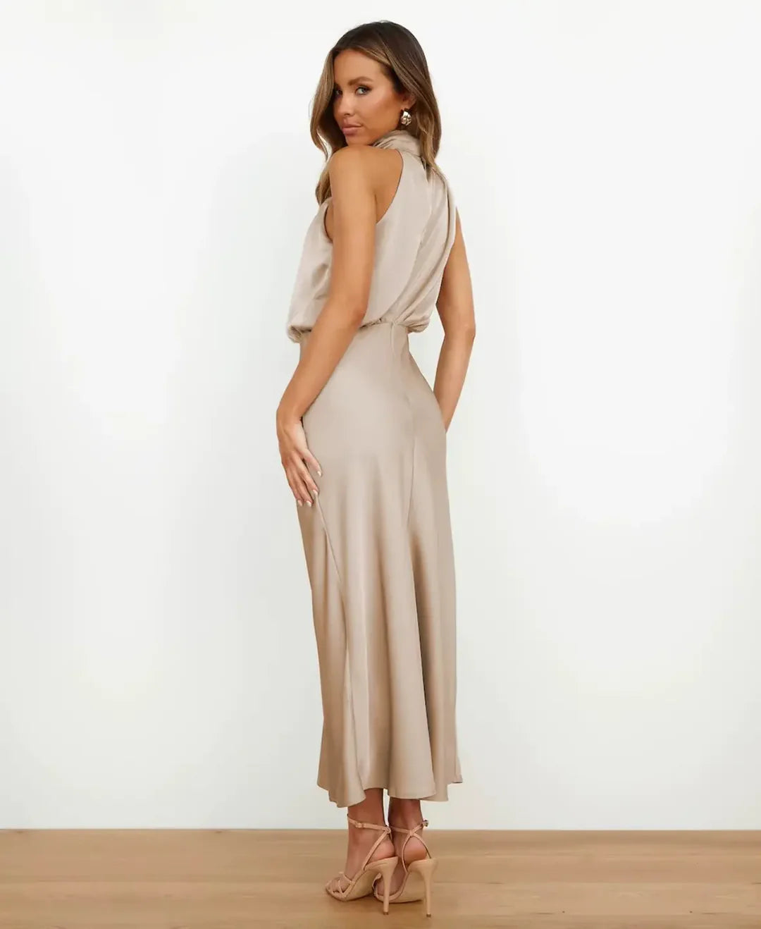 Women's Satin Halter Midi Dress