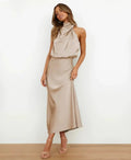 Women's Satin Halter Midi Dress