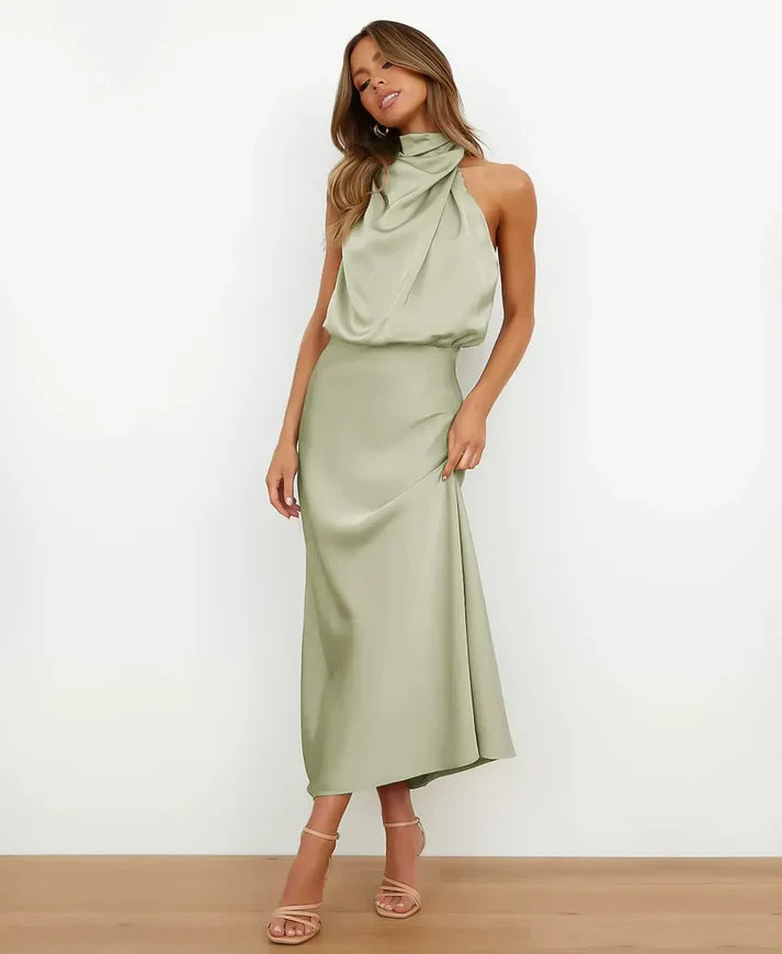 Women's Satin Halter Midi Dress
