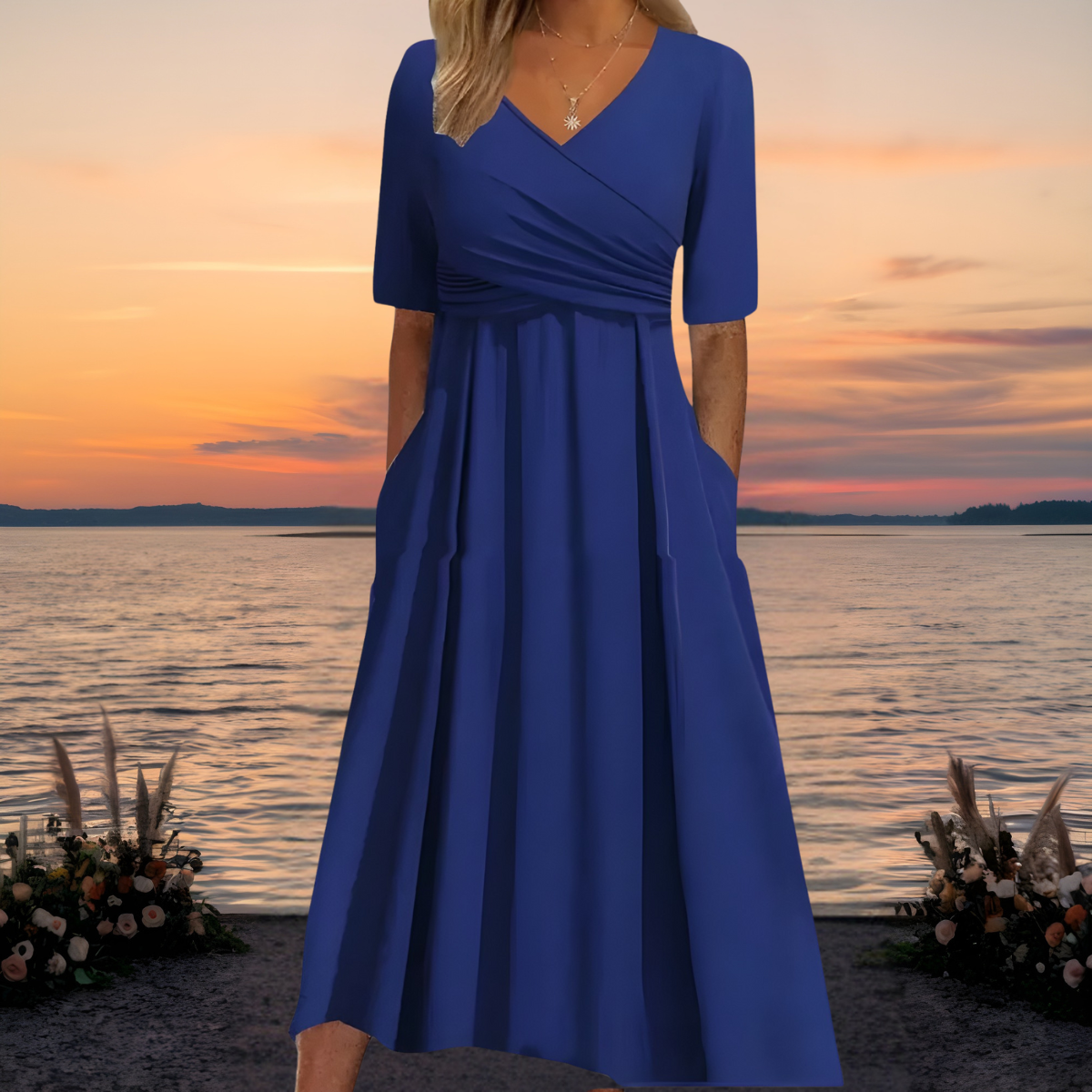 Women's Elegant Flattering Dress – Blue