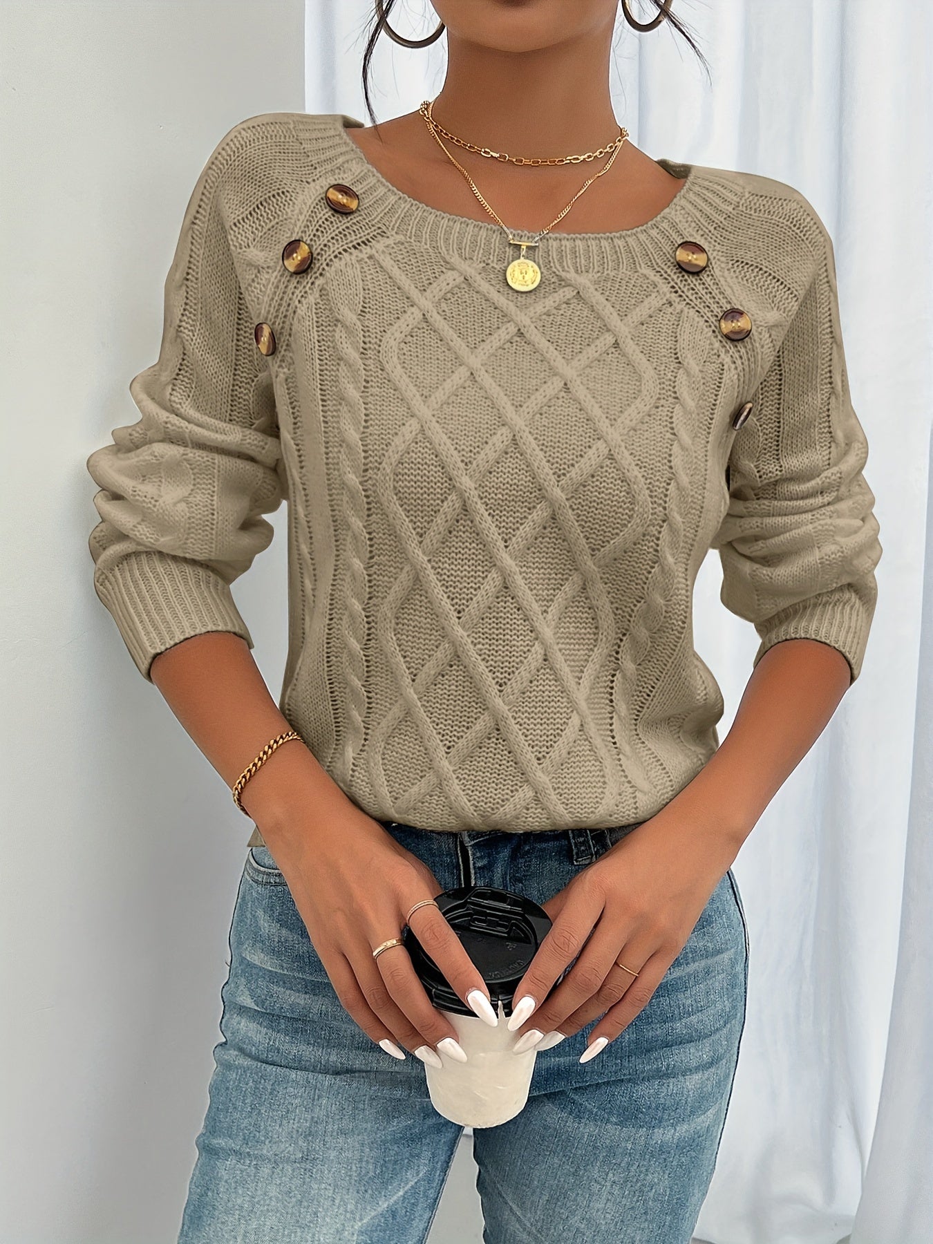Women's Cable Knit Button Sweater