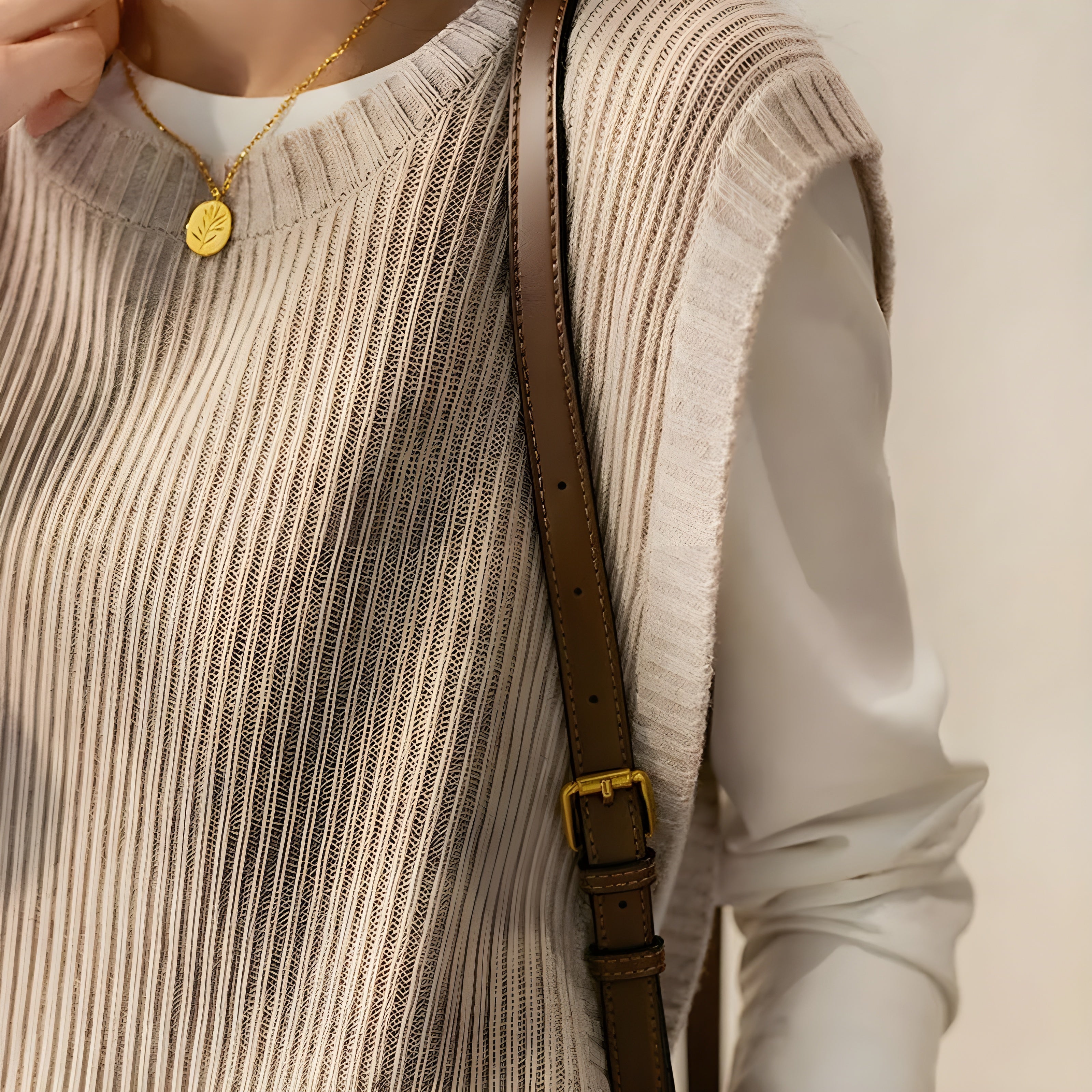 Ribbed Knit Sleeveless Vest – Beige