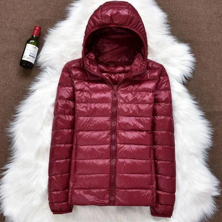 Quilted Jacket with Hood – Crimson Red