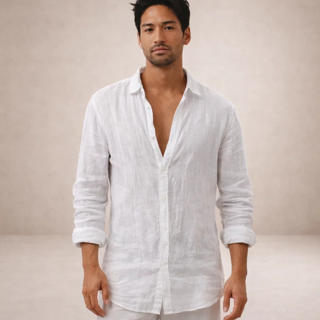 Men's Linen Open Collar Shirt