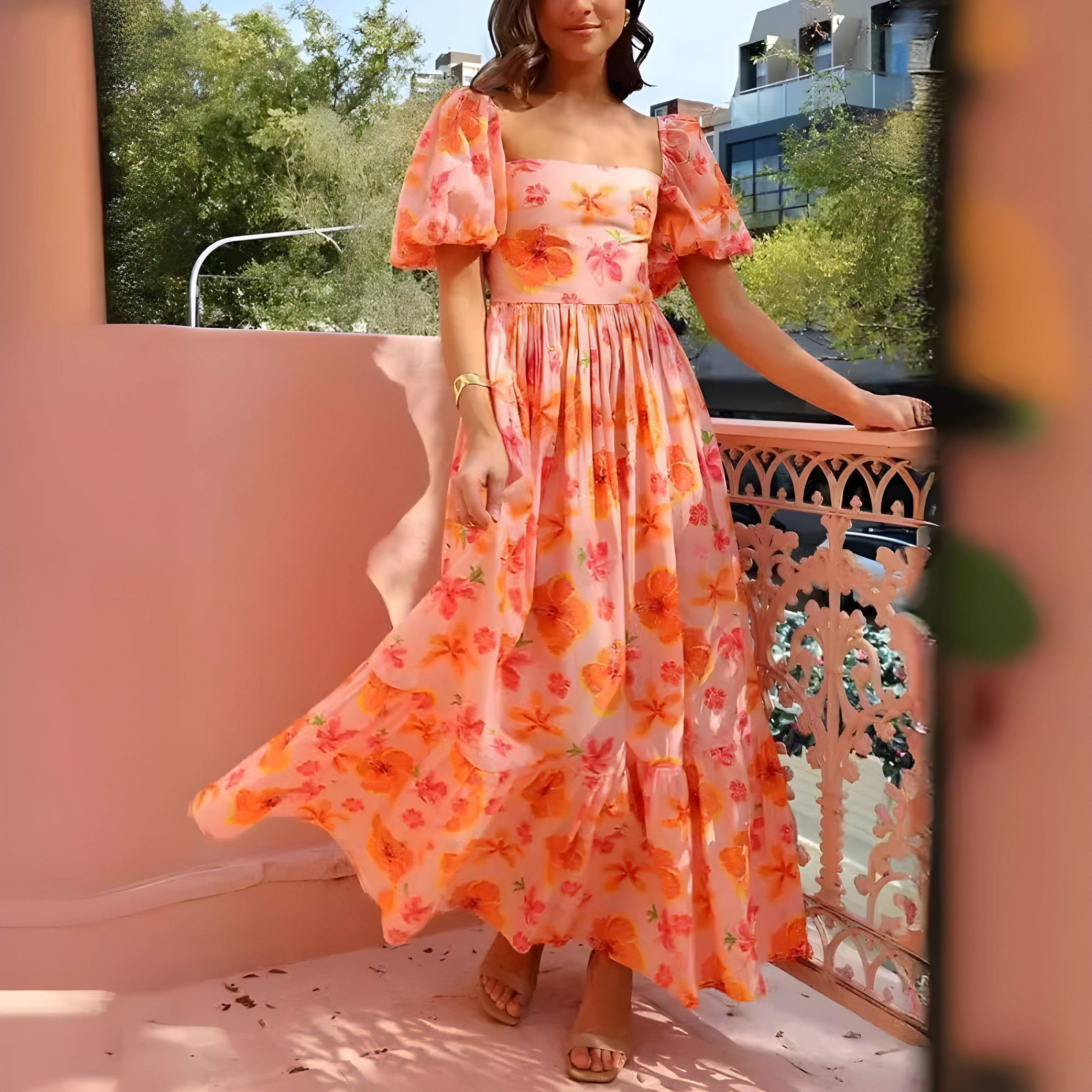 Women's Luxury Maxi Dress – Orange Floral