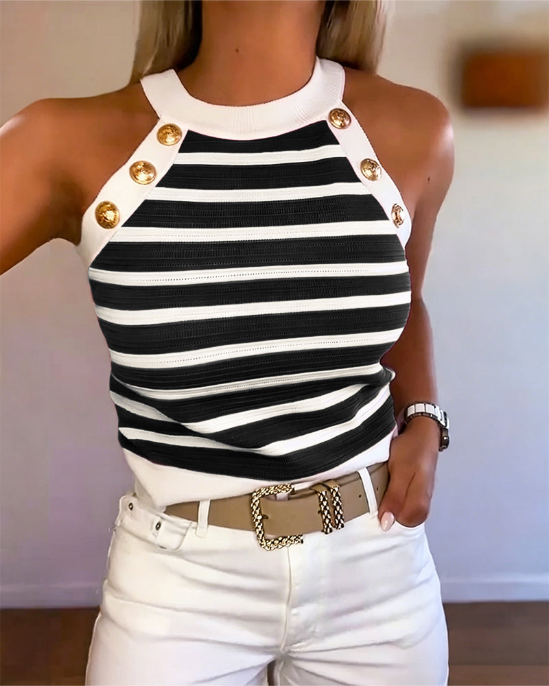 Women's Striped Halter Knit Tank Top