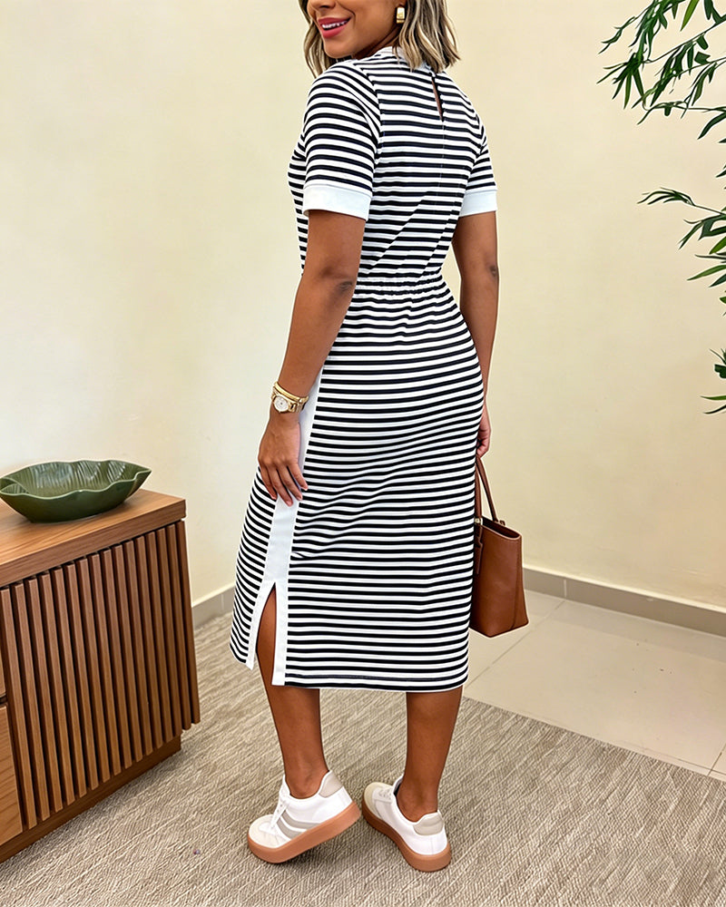 Women's Striped Colorblock T-Shirt Dress