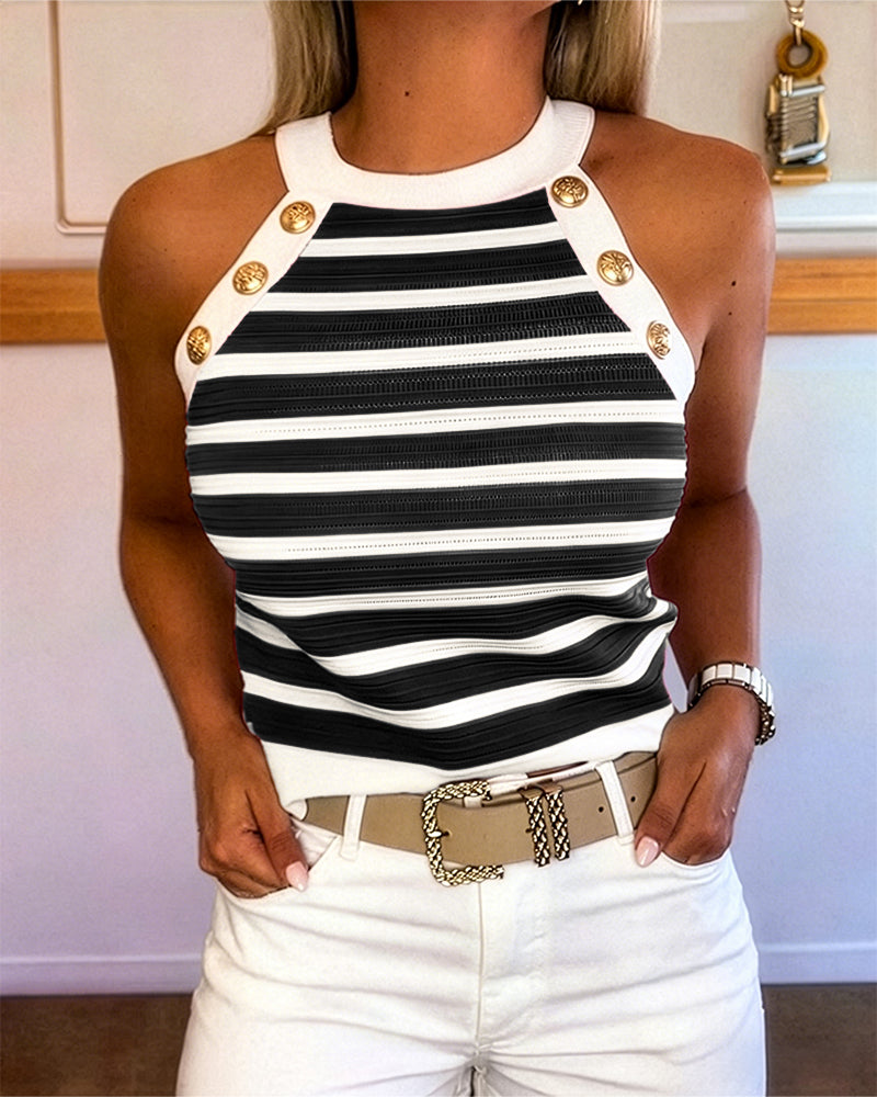 Women's Striped Halter Knit Tank Top