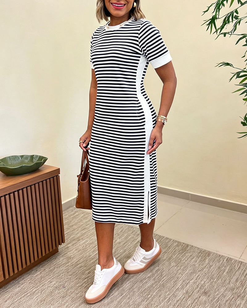 Women's Striped Colorblock T-Shirt Dress