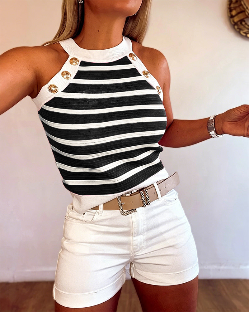 Women's Striped Halter Knit Tank Top