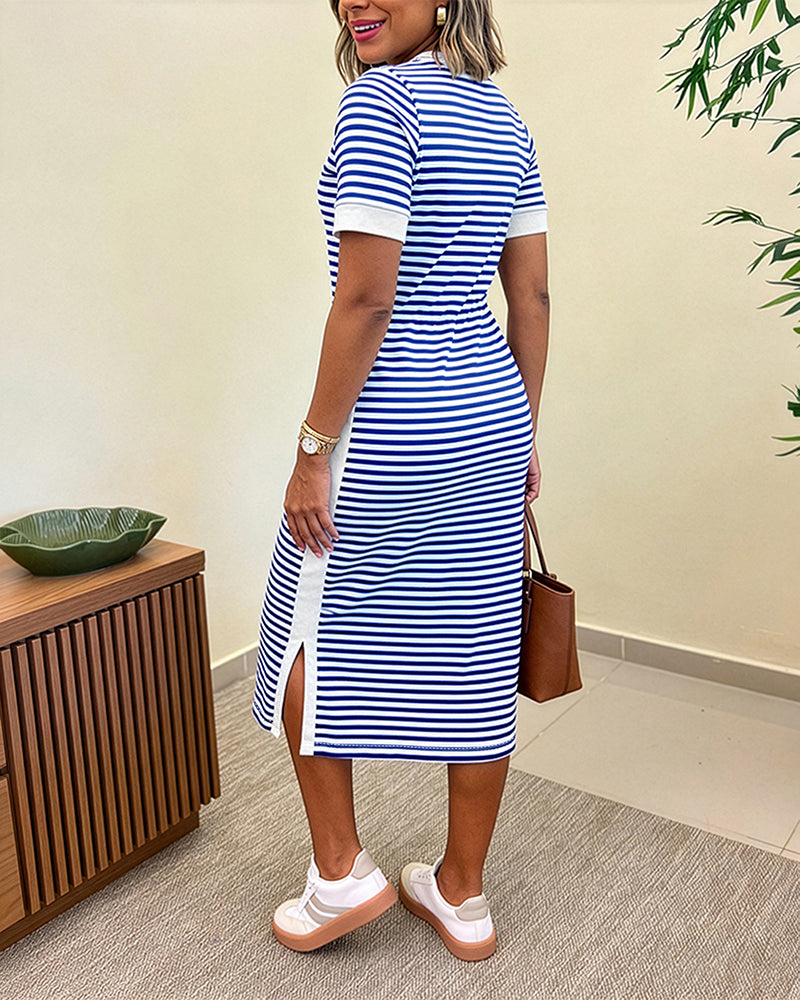 Women's Striped Colorblock T-Shirt Dress