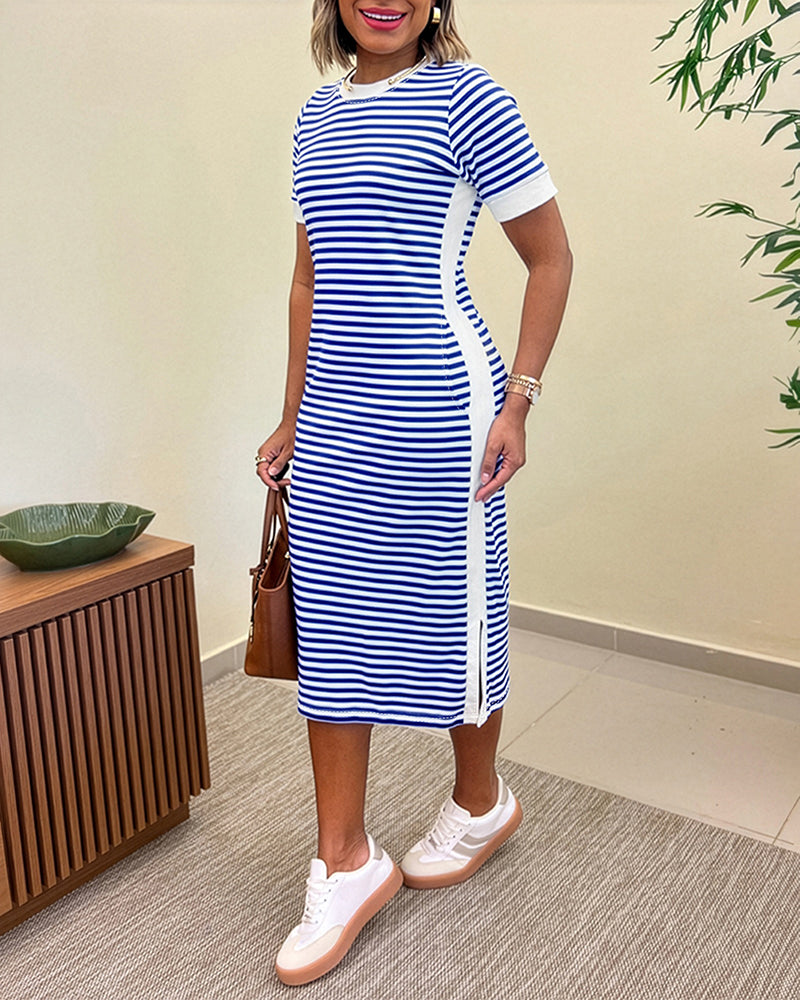 Women's Striped Colorblock T-Shirt Dress