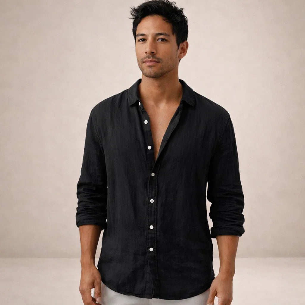Men's Linen Open Collar Shirt