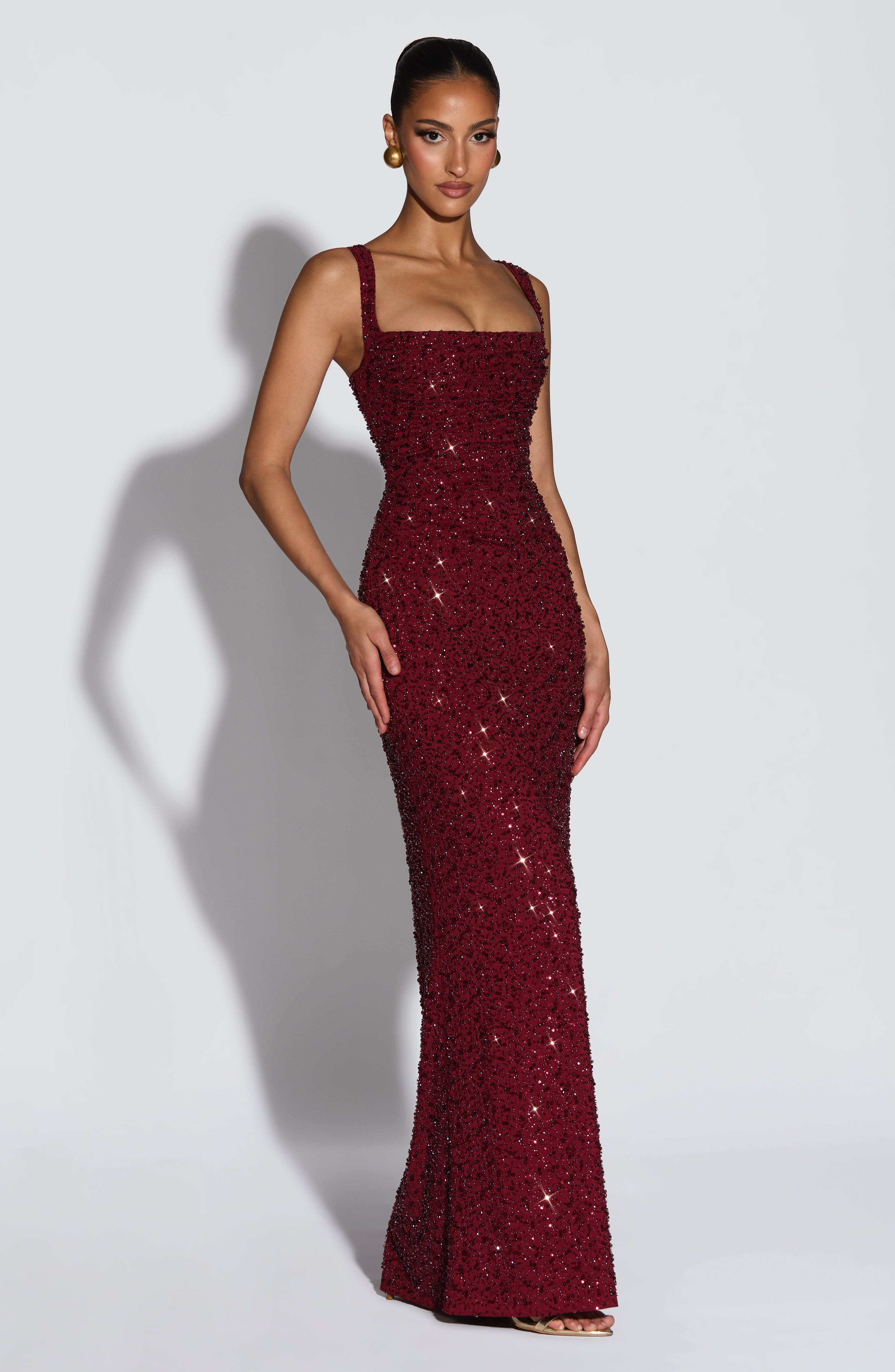 Calanthe Maxi Dress – Burgundy Sparkle