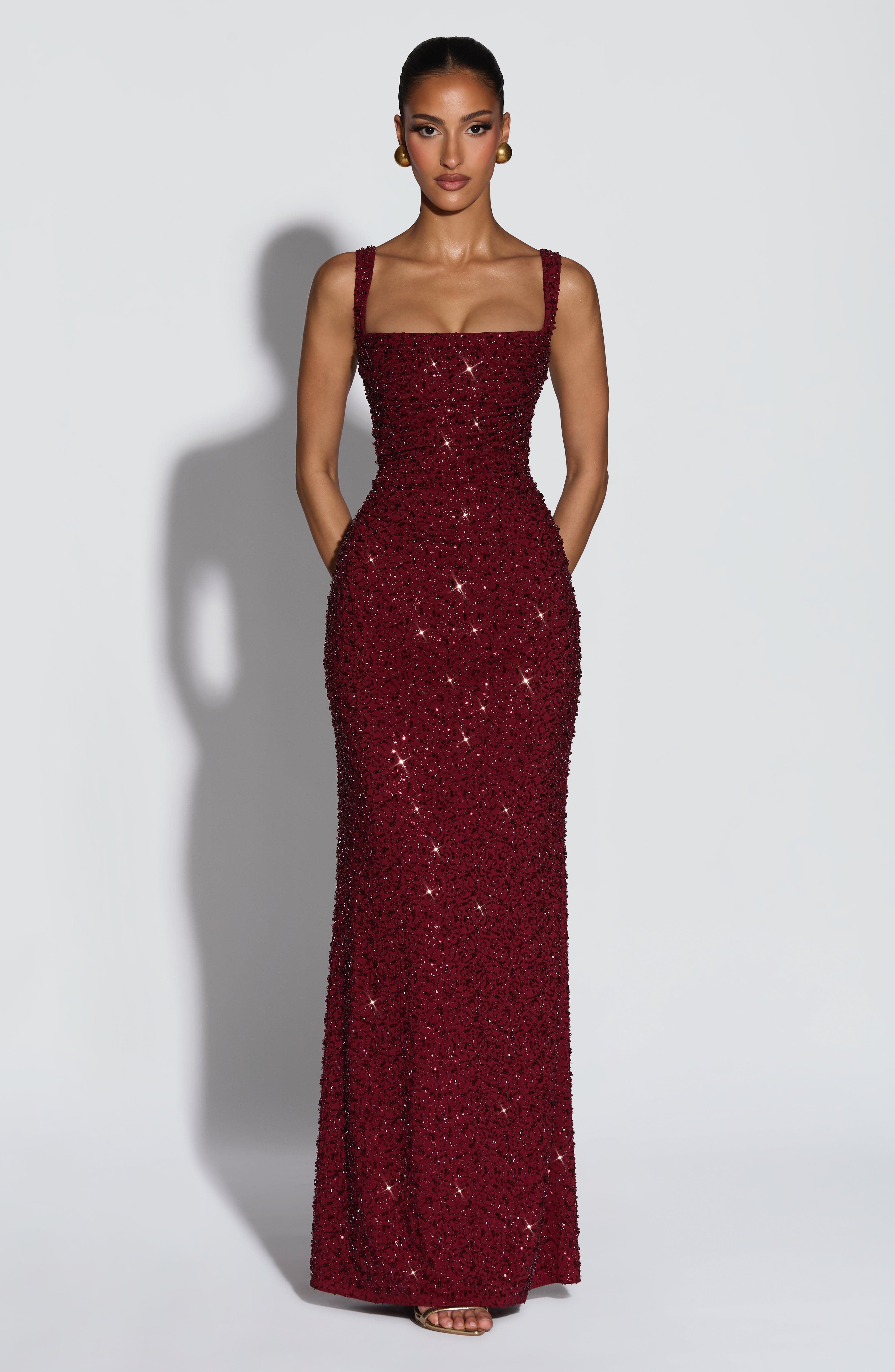 Calanthe Maxi Dress – Burgundy Sparkle
