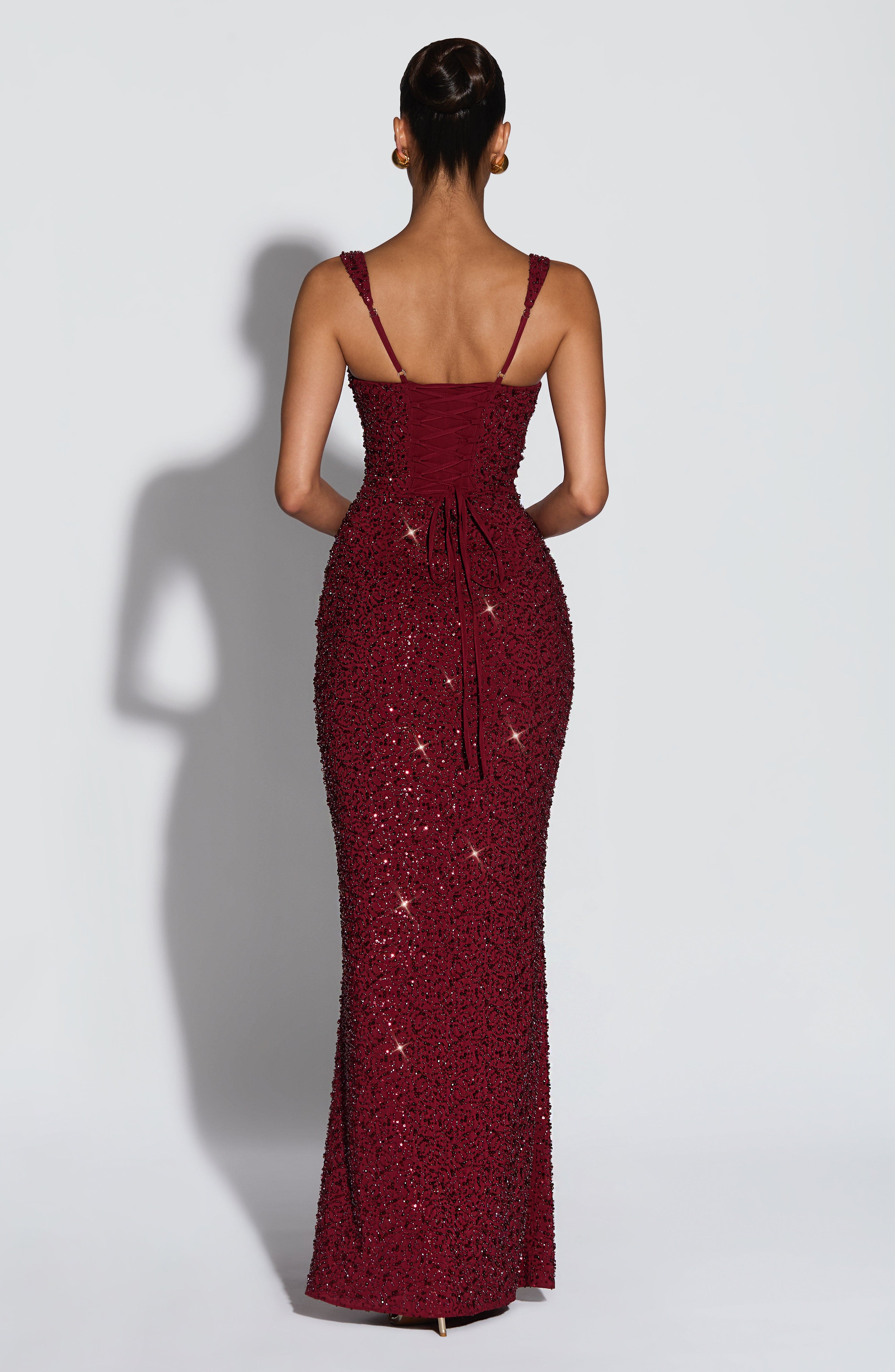 Calanthe Maxi Dress – Burgundy Sparkle