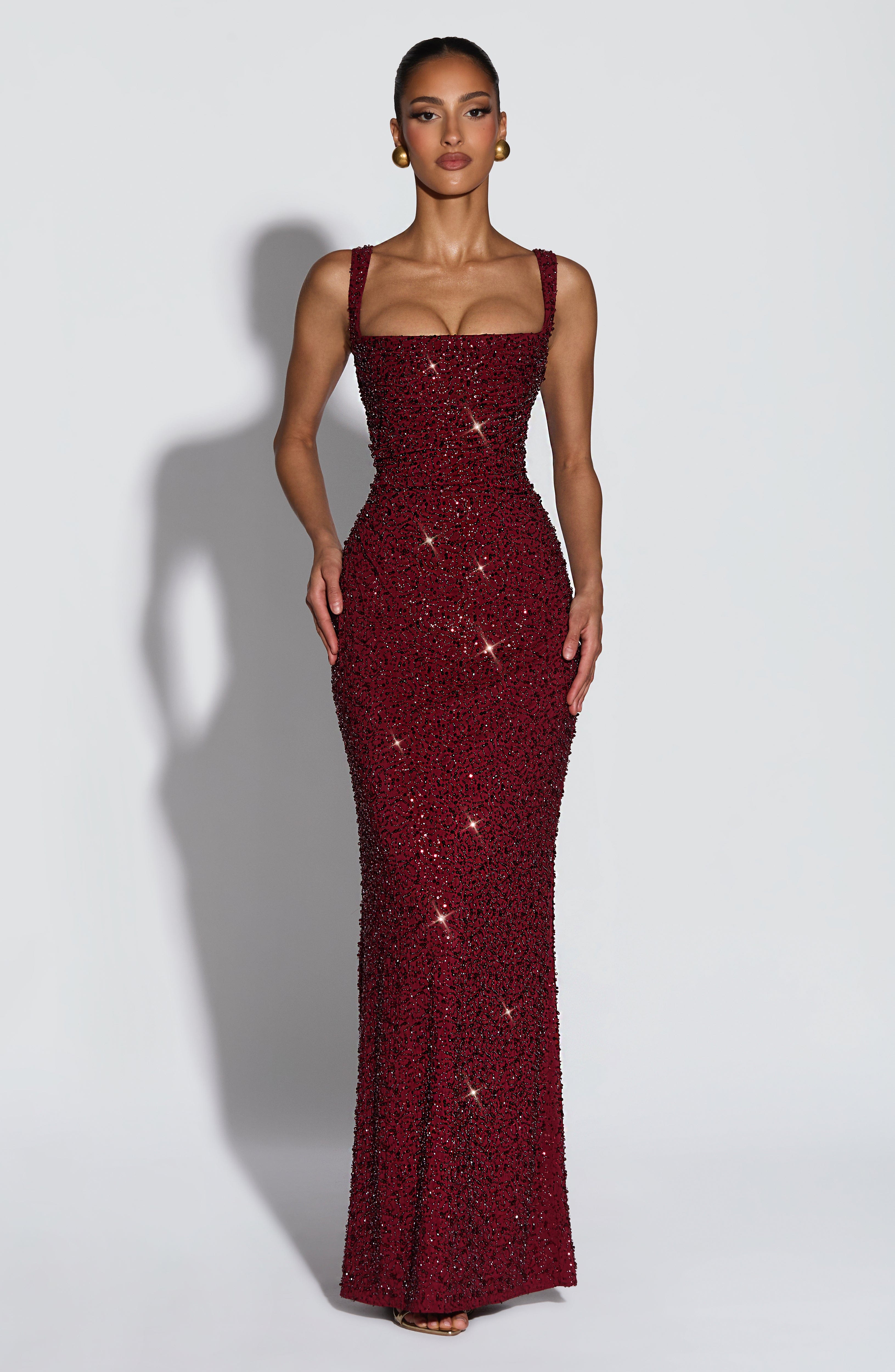 Calanthe Maxi Dress – Burgundy Sparkle