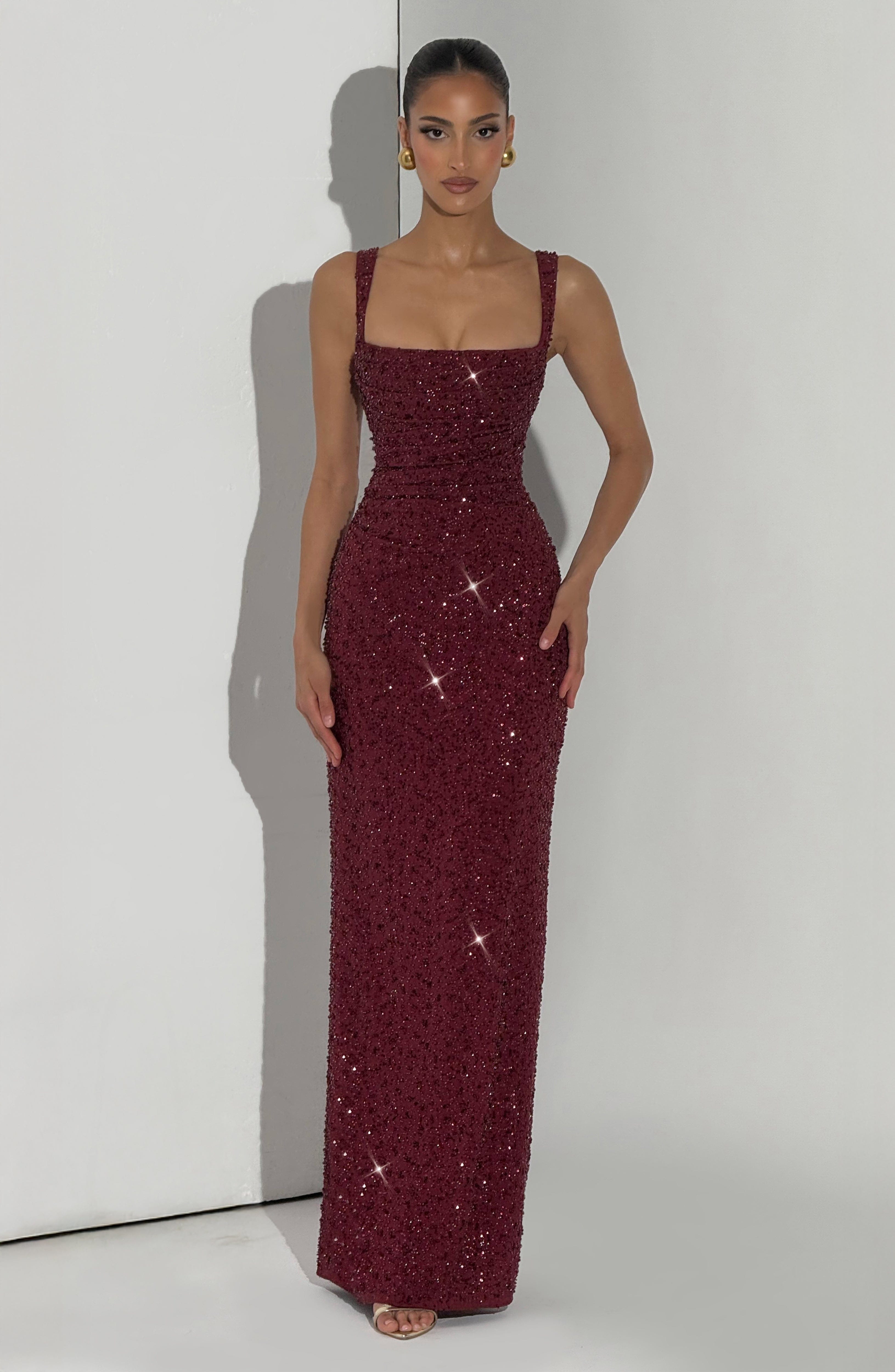 Calanthe Maxi Dress – Burgundy Sparkle