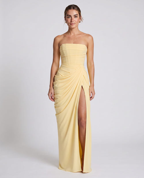 Celeste Maxi Dress Lemon – model front view, light gray studio
