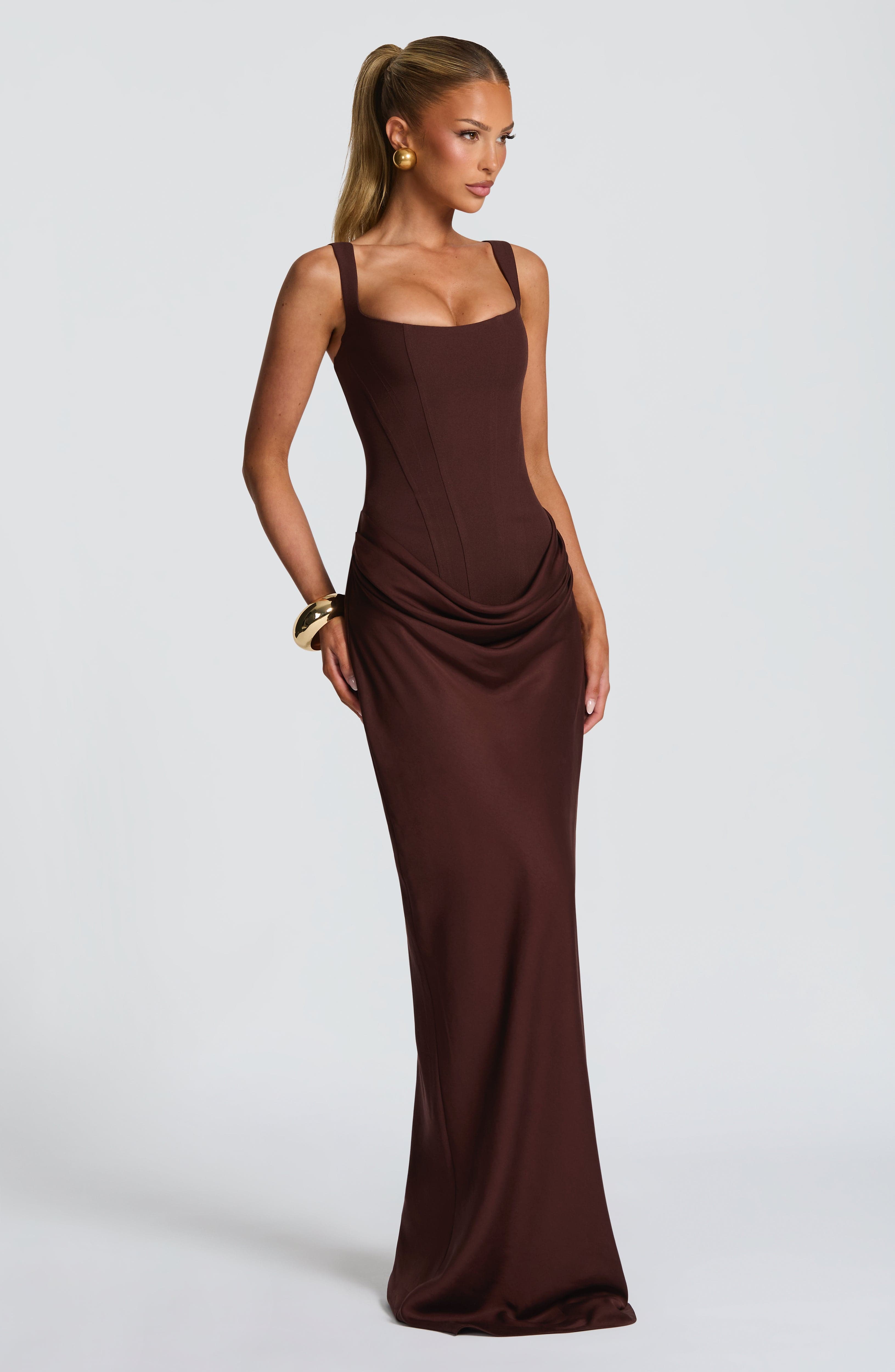 Adriana Maxi Dress – Plum Brown