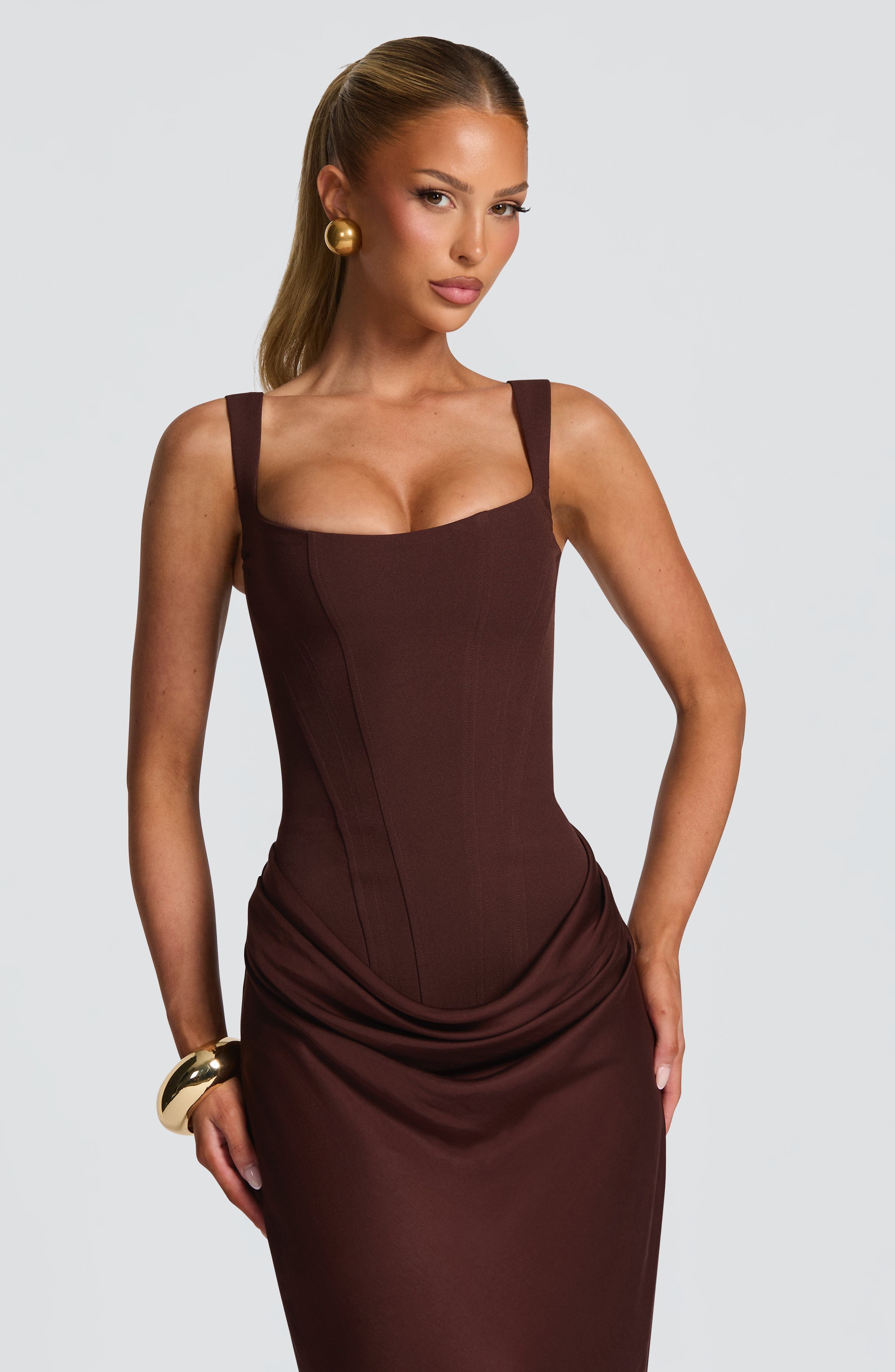 Adriana Maxi Dress – Plum Brown
