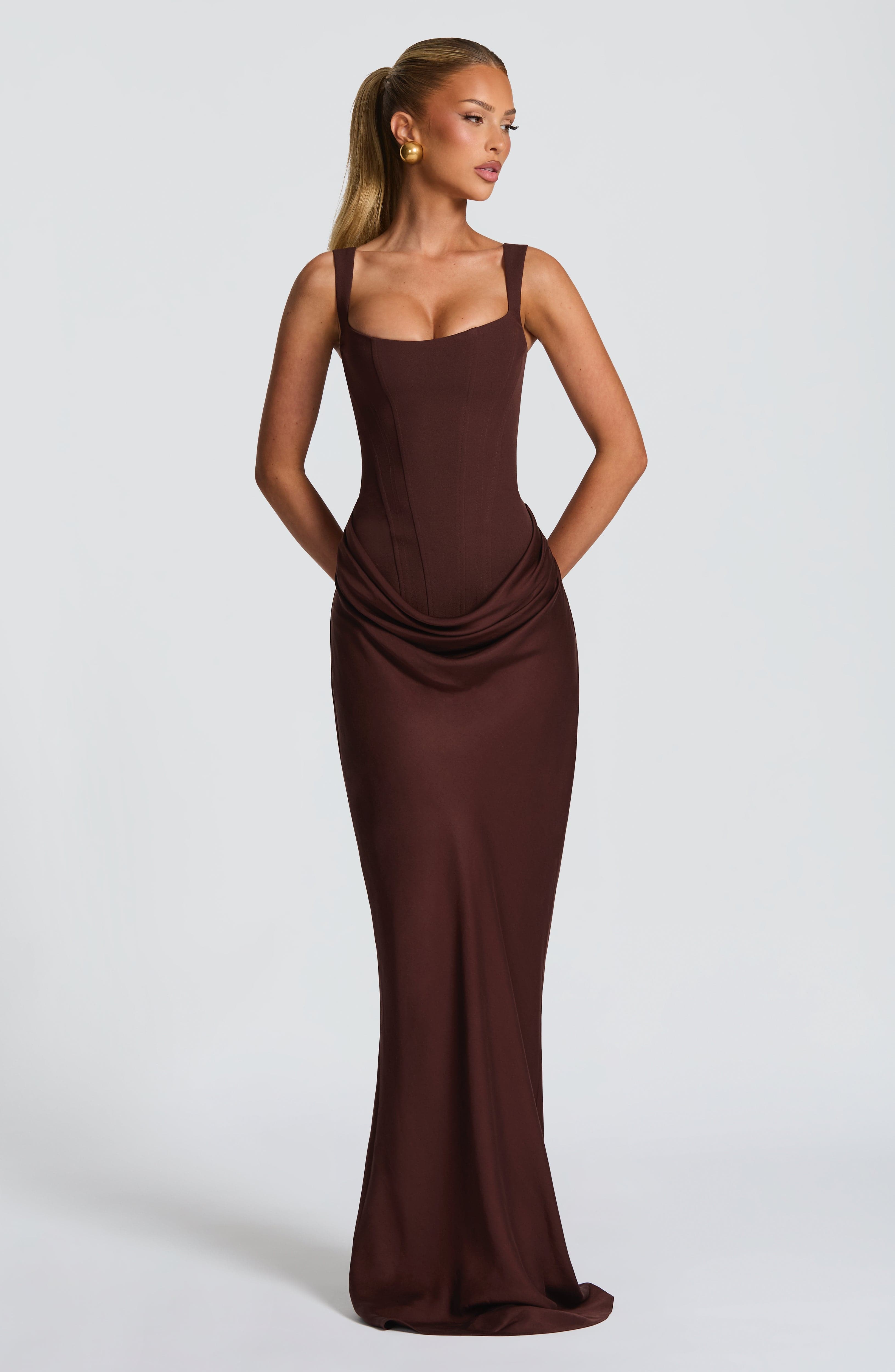 Adriana Maxi Dress – Plum Brown