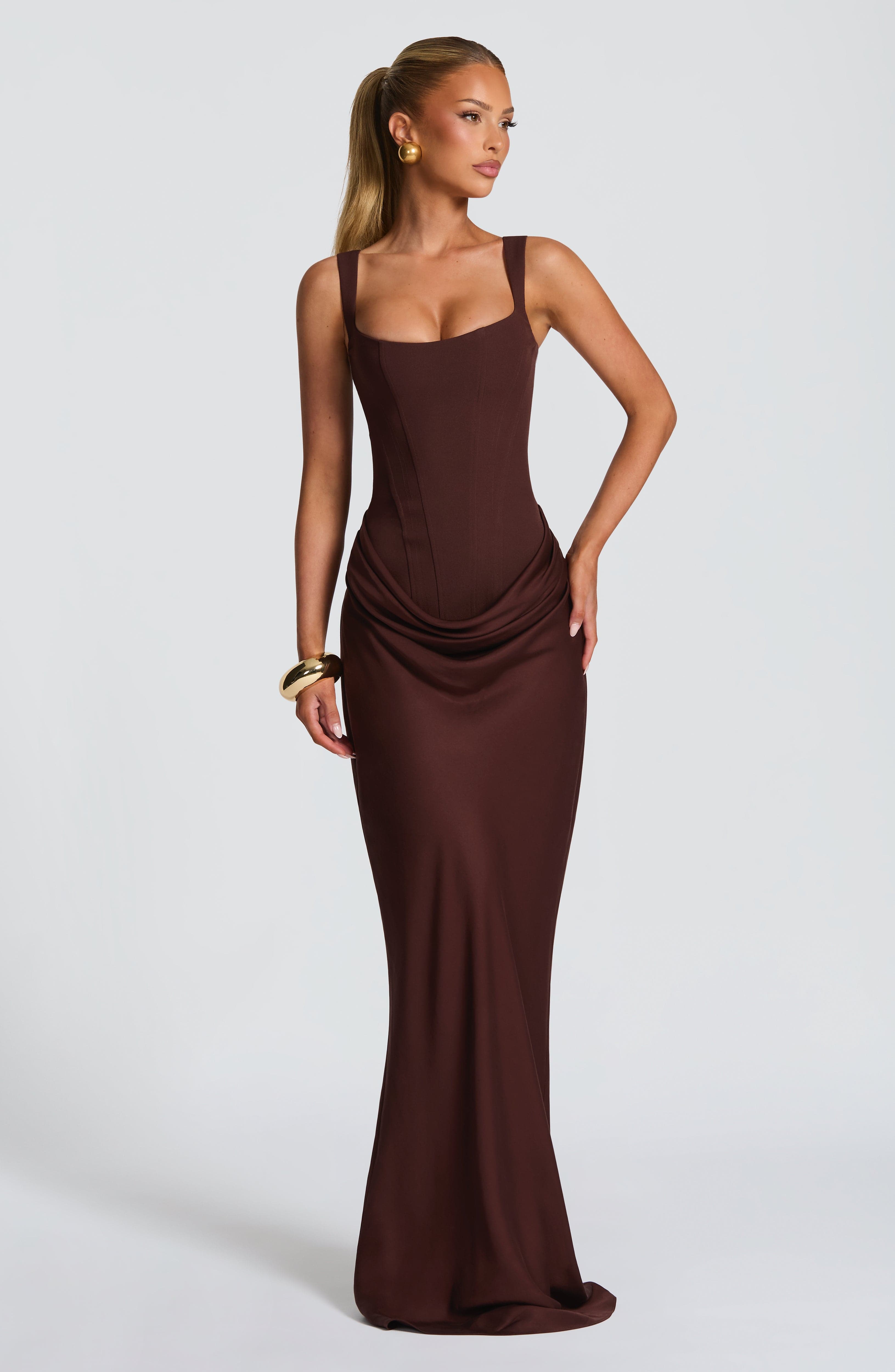 Adriana Maxi Dress – Plum Brown