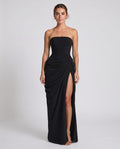 Cyra Maxi Dress Black – model front view, light gray studio