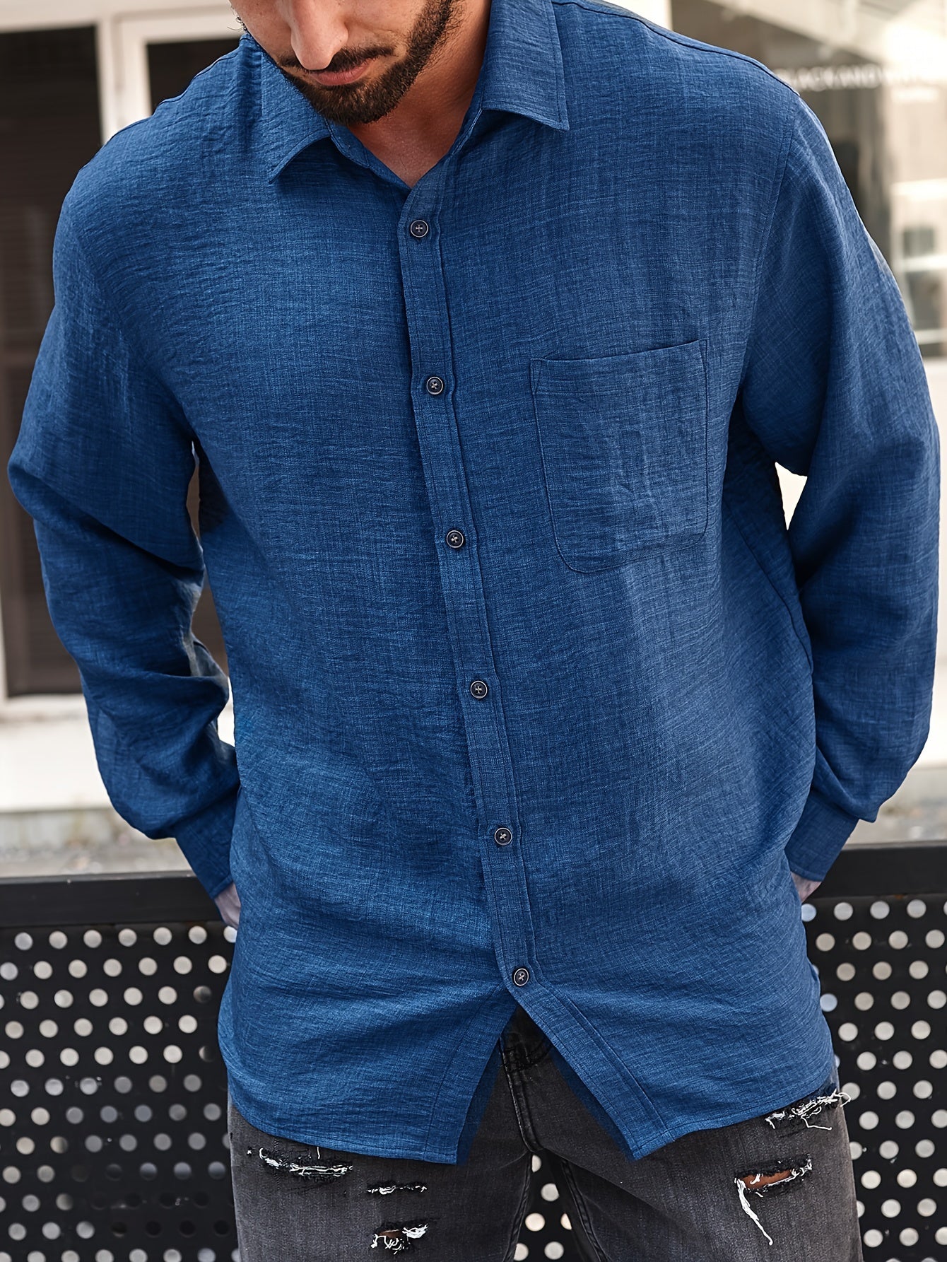 Men's Casual Shirt – Blue (Extended Sizes)