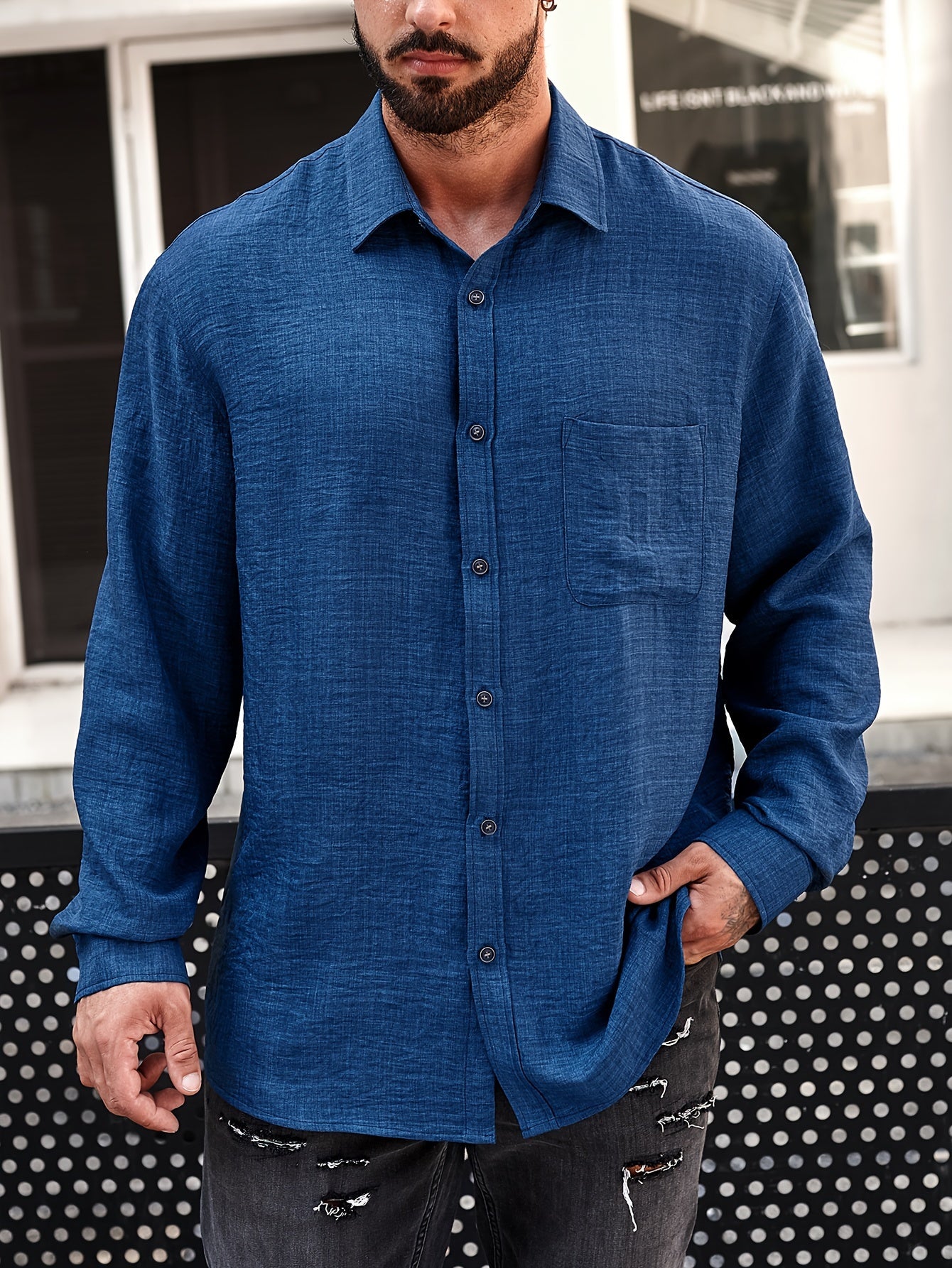 Men's Casual Shirt – Blue (Extended Sizes)