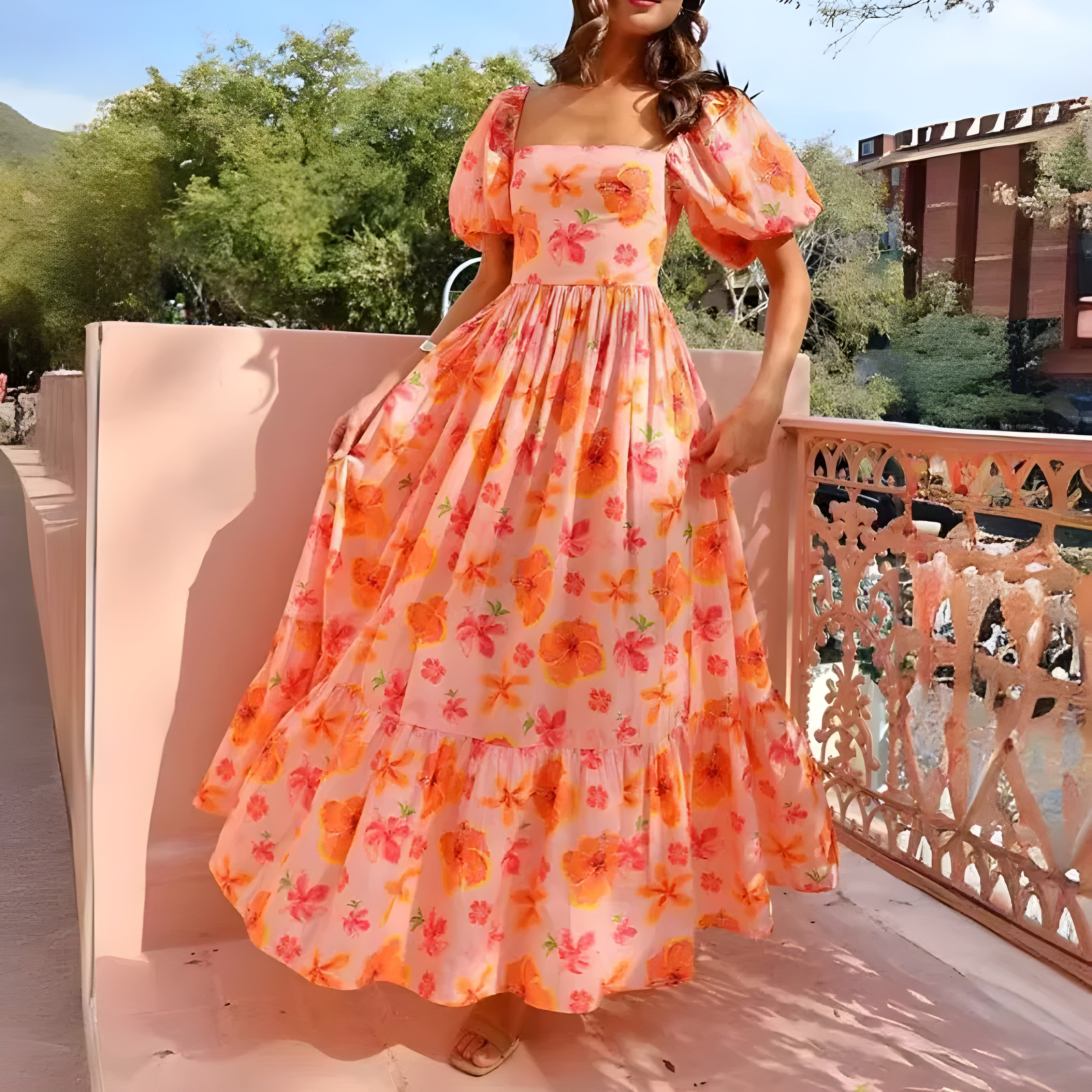 Women's Luxury Maxi Dress – Orange Floral