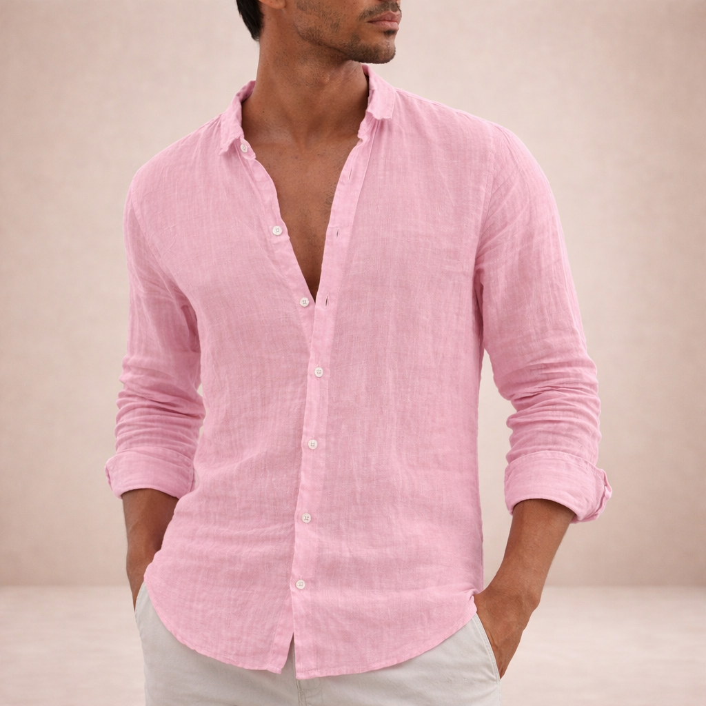 Men's Linen Open Collar Shirt
